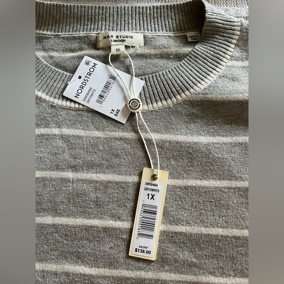 Max Studio Gray and Off White Striped Sweater Women’s Size 1X - Picture 5 of 16